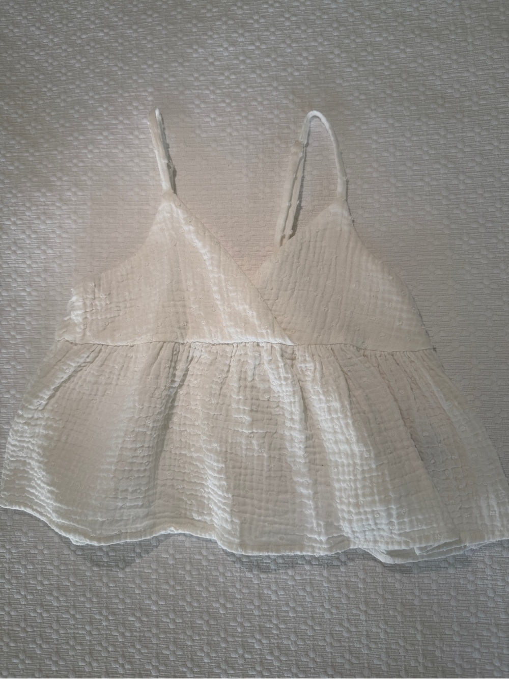 H&M White Textured Ruffle-Trim Camisole Top
